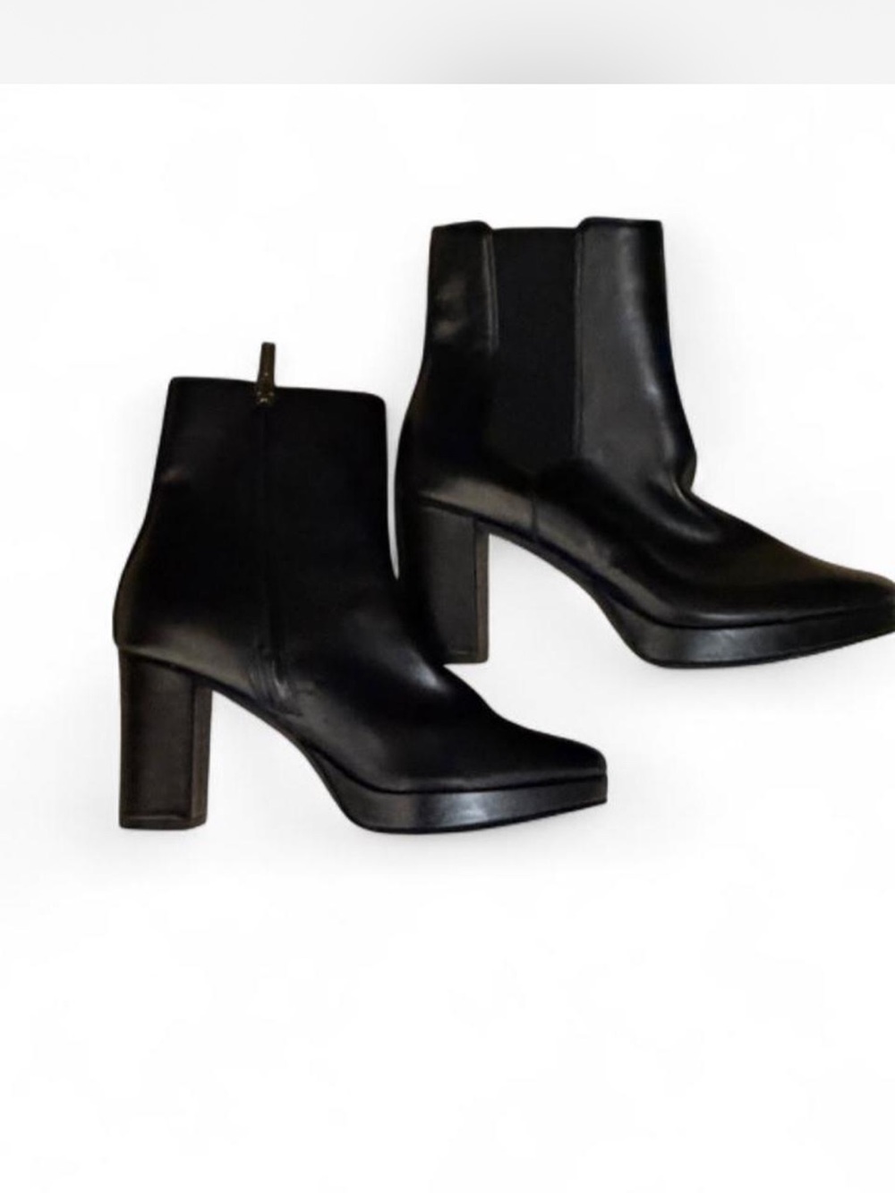 Anne Klein Black Leather High Block Heel Ankle Booties